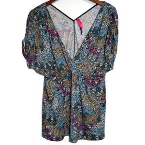 Pure Energy Women’s Blouse 2 Plus Multi-Color Boho Fairy Wimsey Feather Pattern